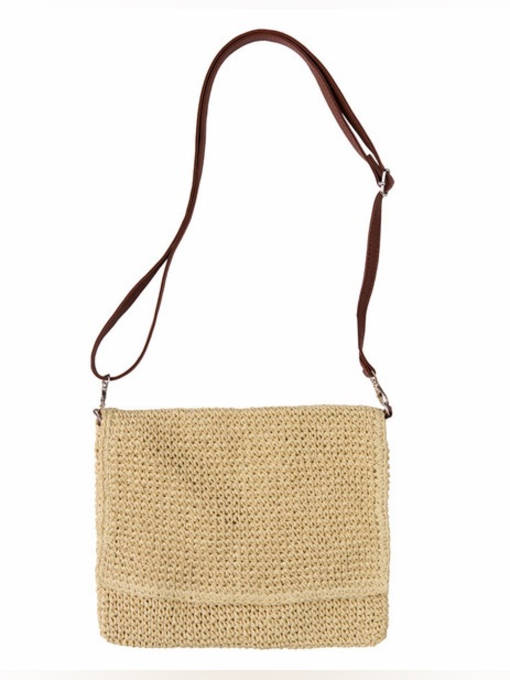 New Aldi Woven Straw Crossbody Bag with Adjustable Brown Strap